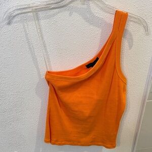 Sanctuary Bright Orange One-Shoulder Crop Top